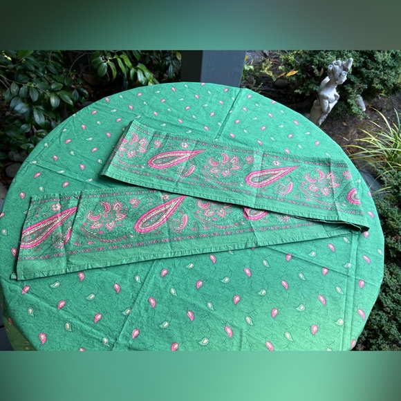 Vtg. Charles Demery Country French Green & Pink Floral Tablecloth with Runner - Picture 1 of 6